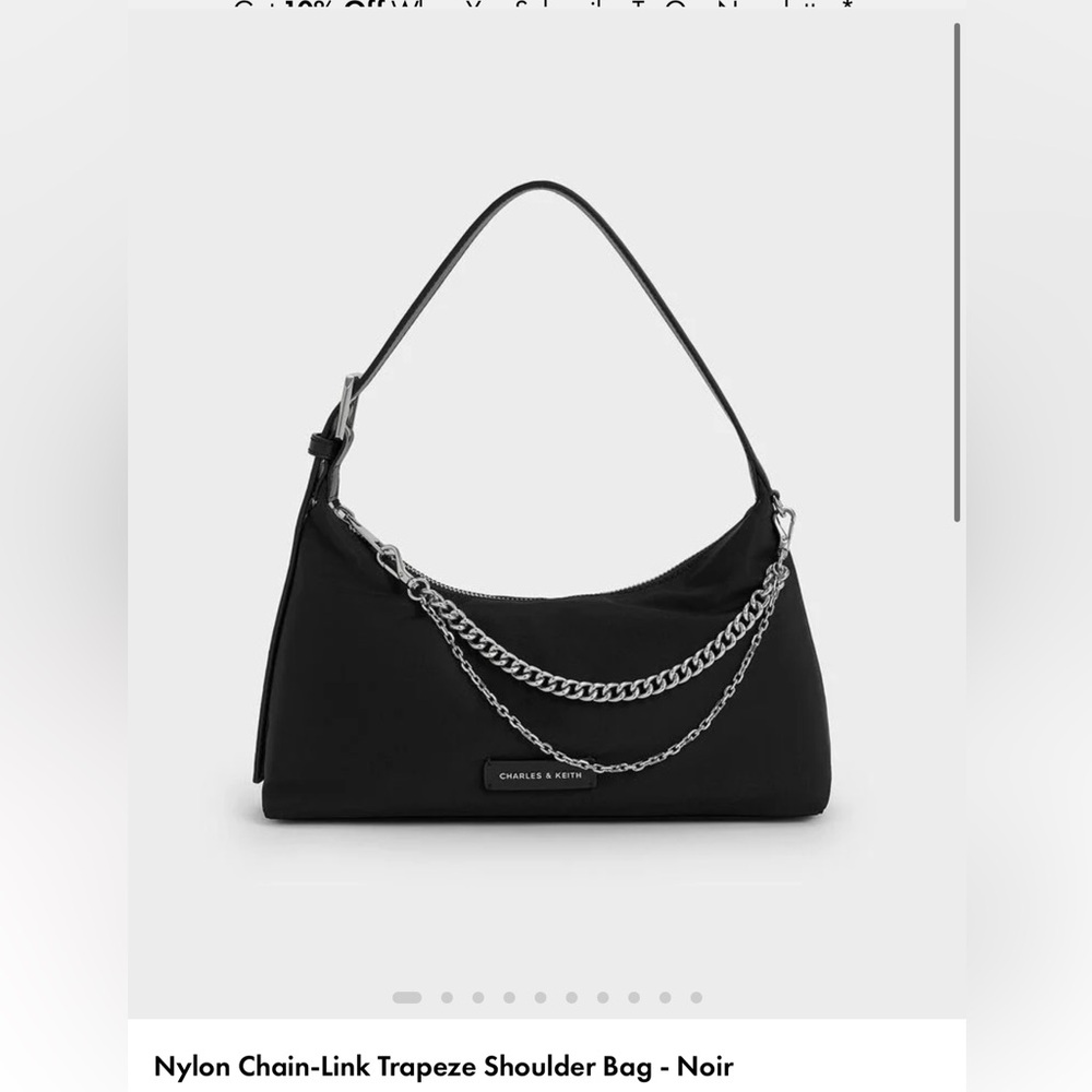 Charles & Keith Noir Nylon Chain Shoulder Bag